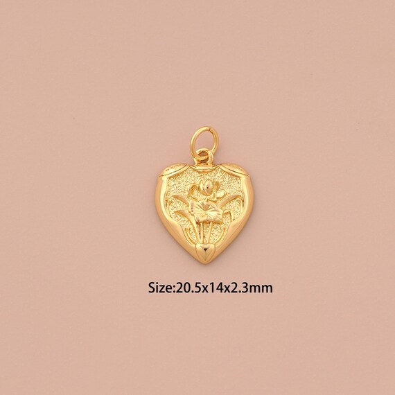 18K Gold Heart Charms,Flower Charms Pendants,Love Charm for DIY Jewelry Making Supply