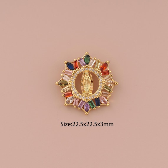 18K Gold Virgin Mary Charms,CZ Pave Minimalist Charms Pendants,Catholic Charm for DIY Jewelry Making Supply