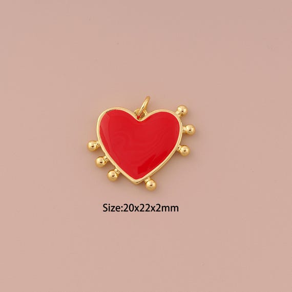 18K Gold Heart Charms,Enamel Minimalist Charms Pendants,Heart Charm for DIY Jewelry Making Supply