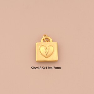 18K Gold Heart Charms,Love Charms Pendants,Lock Charm for DIY Jewelry Making Supply