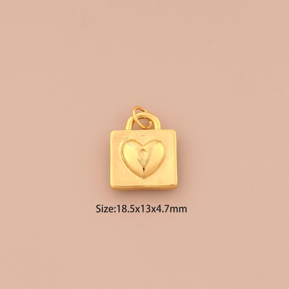 18K Gold Heart Charms,Love Charms Pendants,Lock Charm for DIY Jewelry Making Supply