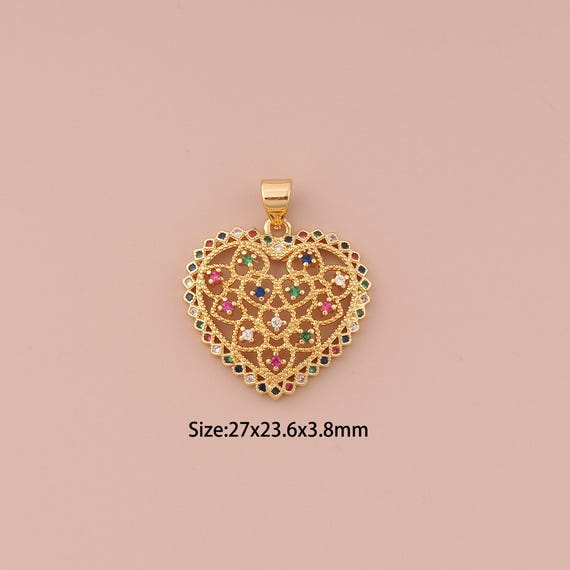 18K Gold Heart Charms,CZ Pave Minimalist Charms Pendants,Heart Charm for DIY Jewelry Making Supply