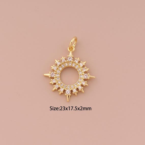 18K Gold Sun Charms,CZ Pave Minimalist Charms Pendants,Sun Charm for DIY Jewelry Making Supply