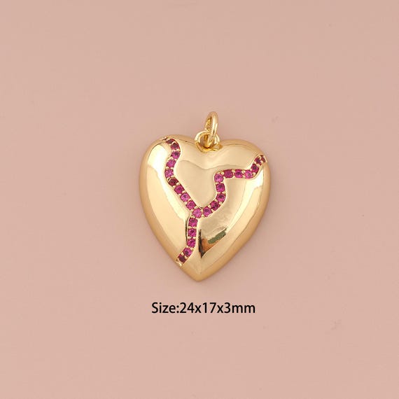 18K Gold Heart Charms,CZ Pave Minimalist Charms Pendants,Heart Charm for DIY Jewelry Making Supply