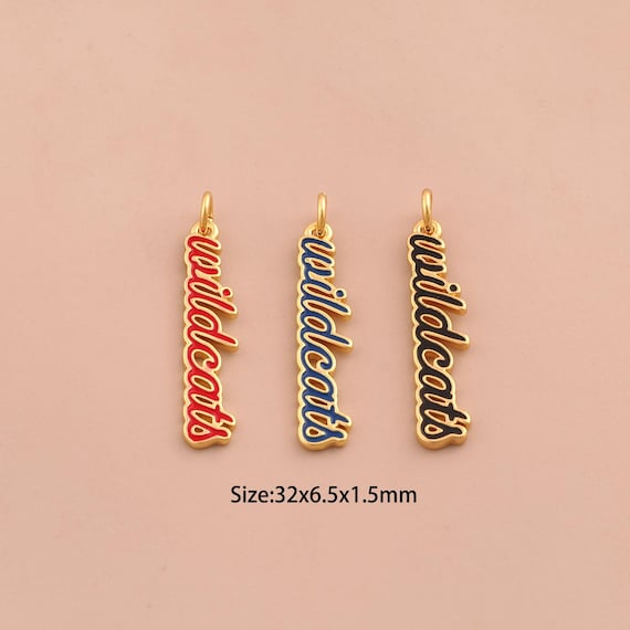 18K Gold Wildcat Charms,Enamel Letter Charms Pendants,Logo Charm for DIY Jewelry Making Supply