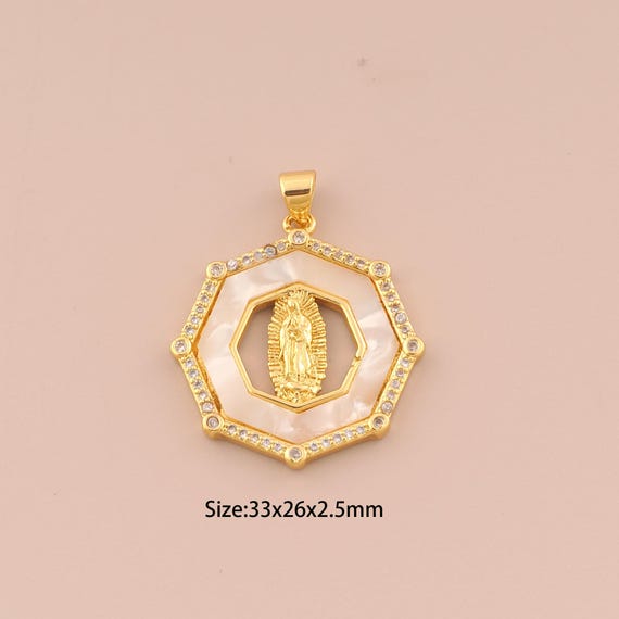 18K Gold Virgin Mary Charms,CZ Pave Religion Charms Pendants,Catholic Charm for DIY Jewelry Making Supply