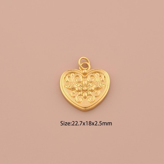 18K Gold Heart Charms,Love Charms Pendants,Flower Charm for DIY Jewelry Making Supply
