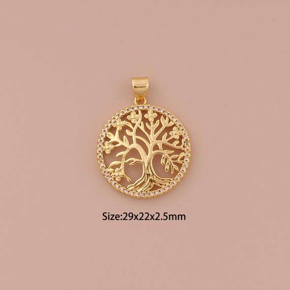 18K Gold Tree of Life Charms,CZ Pave Minimalist Charms Pendants,Tree of Life Charm for DIY Jewelry Making Supply