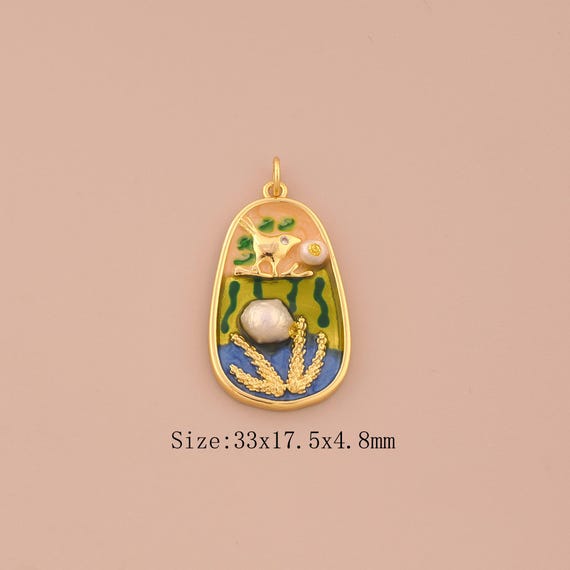 18K Gold Bird Charms,Enamel Animal Charms Pendants,Coral Charm for DIY Jewelry Making Supply