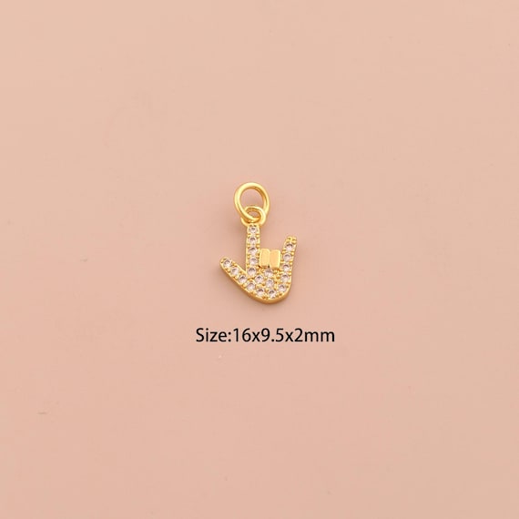 18K Gold I Llove You Hand Charms,CZ Pave Gesture Charms Pendants,I Love You Gesture Charm for DIY Jewelry Making Supply