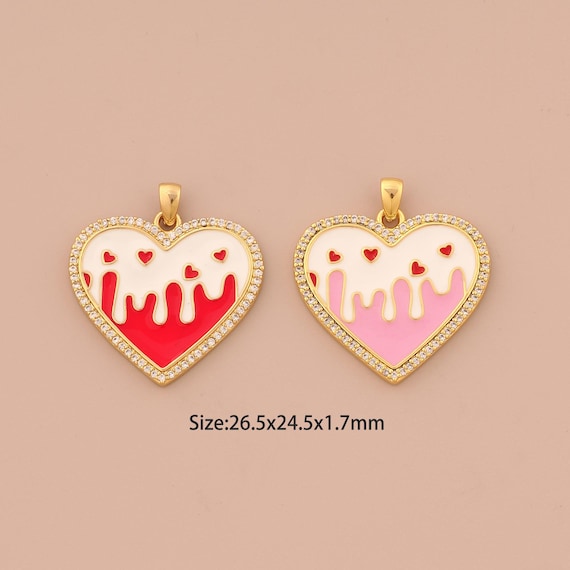 18K Gold Heart Charms,CZ Pave Love Charms Pendants,Enamel Heart Charm for DIY Jewelry Making Supply