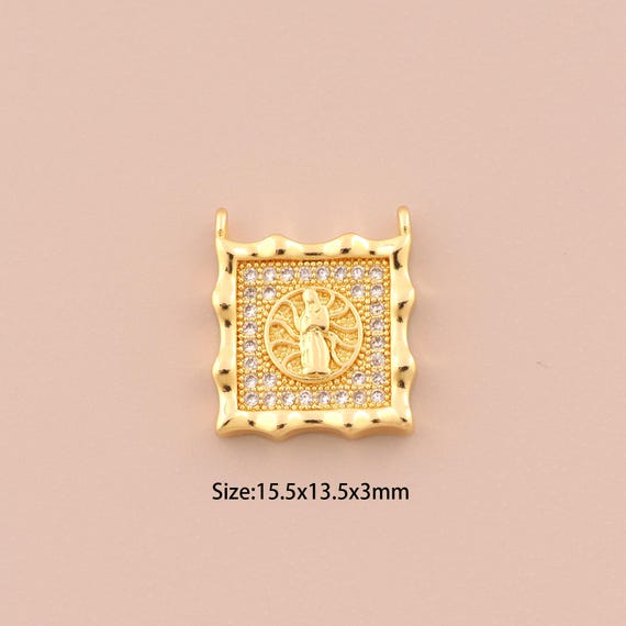 18K Gold Virgin Mary Charms,CZ Pave Religion Charms Pendants,Catholic Charm for DIY Jewelry Making Supply