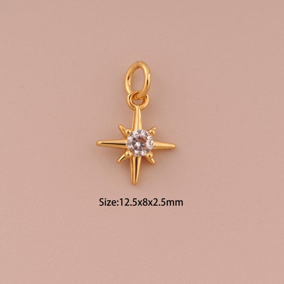 18K Gold Polaris Charms,CZ Pave Minimalist Charms Pendants,Polaris Charm for DIY Jewelry Making Supply