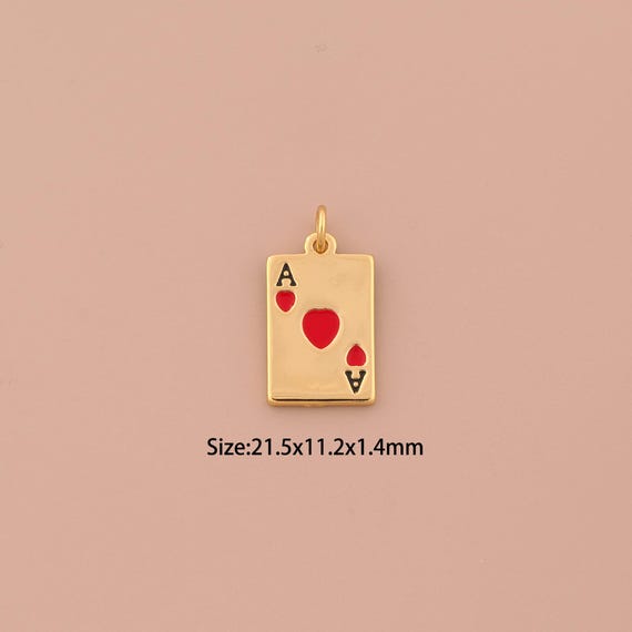 18K Gold Poker Charms,Enamel Ace of Hearts Charms Pendants,Red Heart Ace Charm for DIY Jewelry Making Supply
