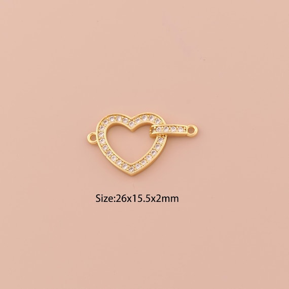 18K Gold Heart Connector,CZ Pave Minimalist Connector Charms,Heart Connector for DIY Jewelry Making Supply
