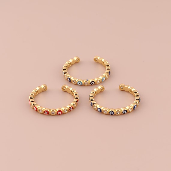 18K Gold Open Rings,Evil Eye Rings,Thin Gold Rings for DIY Jewelry Making Supply