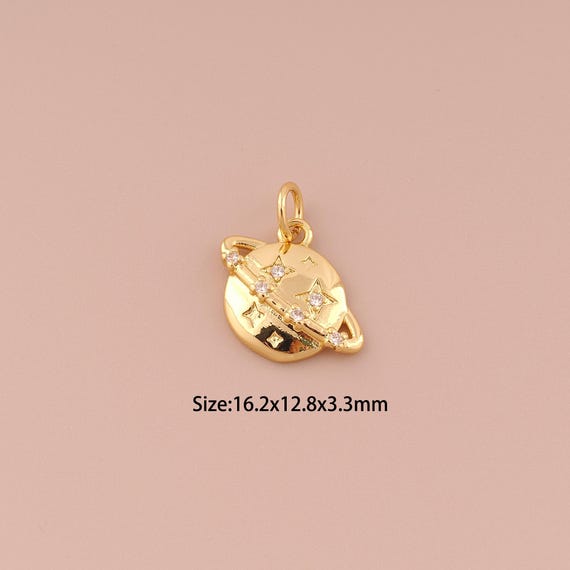 18K Gold Saturn Charms,CZ Pave Minimalist Charms Pendants,Star Charm for DIY Jewelry Making Supply