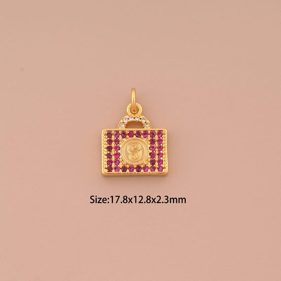18K Gold Suitcase Charms,CZ Pave Suitcase Charms Pendants,Suitcase Charm for DIY Jewelry Making Supply