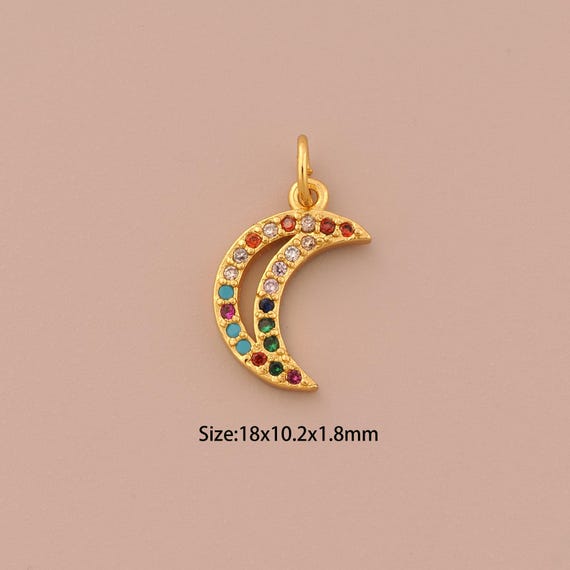 18K Gold Crescent Moon Charms,CZ Pave Celestial Charms Pendants,Moon Charm for DIY Jewelry Making Supply