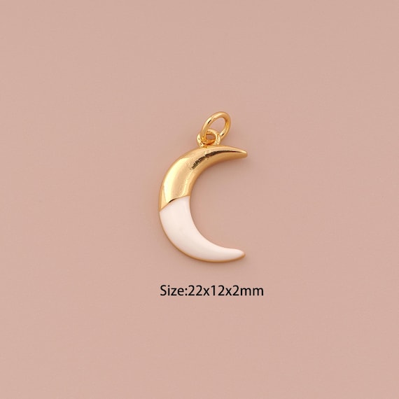 18K Gold Moon Charms,Enamel Minimalist Charms Pendants,Moon Charm for DIY Jewelry Making Supply
