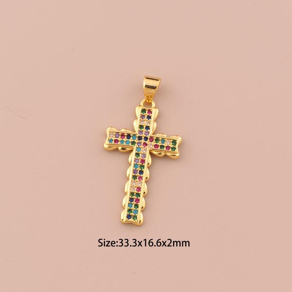 18K Gold Cross Charms,CZ Pave Religious Charms Pendants,Christian Charm for DIY Jewelry Making Supply