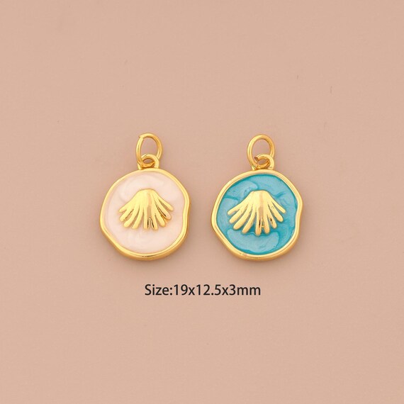 18K Gold Shell Charms,Enamel Oyster Charms Pendants,Round Charm for DIY Jewelry Making Supply