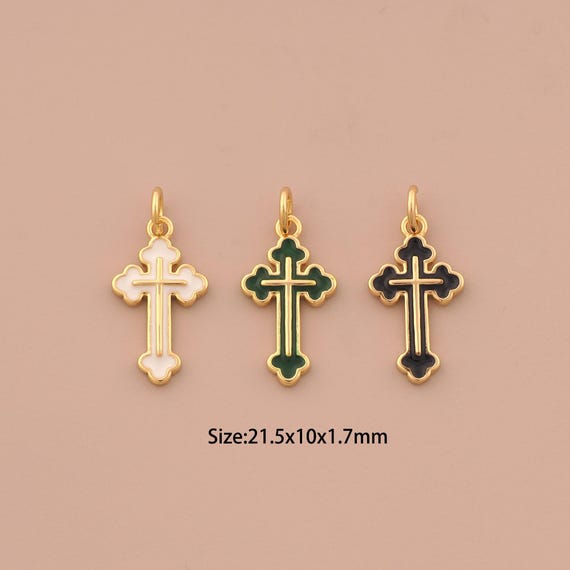 18K Gold Cross Charms,Enamel Religious Charms Pendants,Christian Charm for DIY Jewelry Making Supply