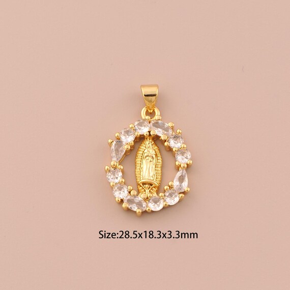 18K Gold Virgin Mary Charms,CZ Pave Religious Charms Pendants,Catholic Charm for DIY Jewelry Making Supply