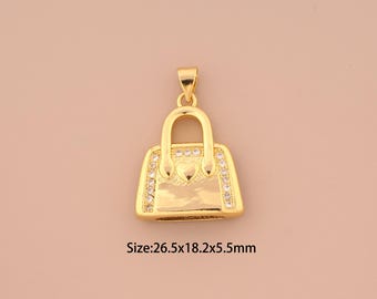 18K Gold Handbag Charms,CZ Pave Handbag Charms Pendants,Handbag Charm for DIY Jewelry Making Supply
