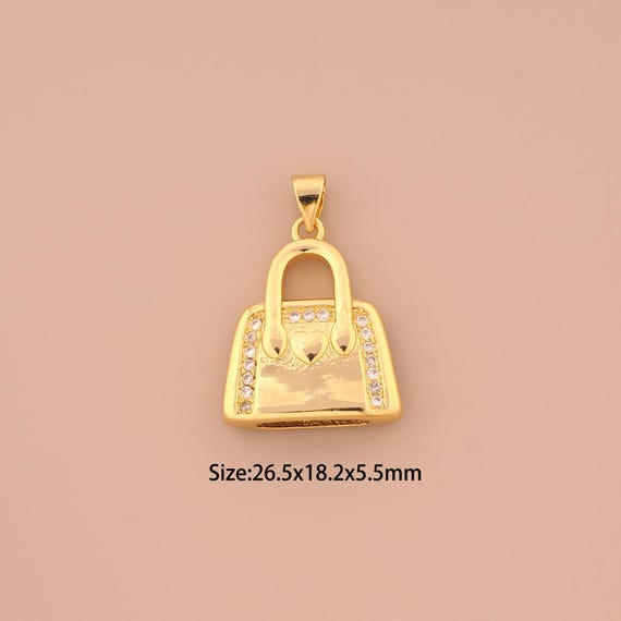 18K Gold Handbag Charms,CZ Pave Handbag Charms Pendants,Handbag Charm for DIY Jewelry Making Supply