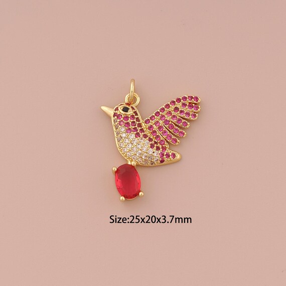 18K Gold Bird Charms,CZ Pave Minimalist Charms Pendants,Bird Charm for DIY Jewelry Making Supply