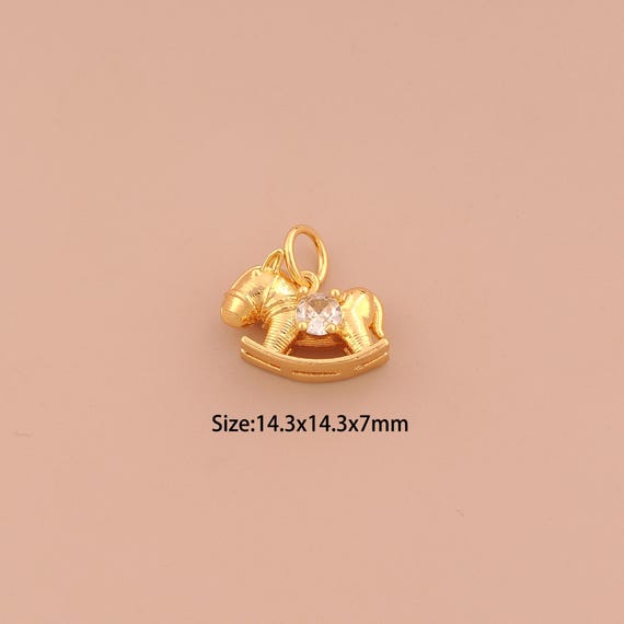 18K Gold Rocking Horse Charms,CZ Pave Horse Charms Pendants,Rocking Horse Charm for DIY Jewelry Making Supply