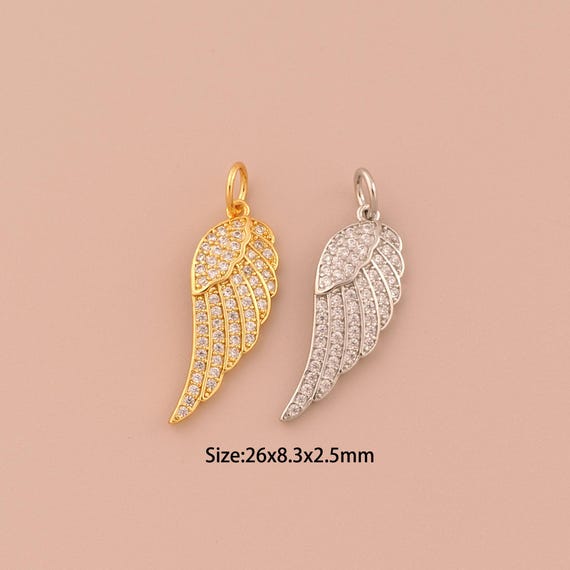 18K Gold Wing Charms,CZ Pave Minimalist Charms Pendants,Wing Charm for DIY Jewelry Making Supply