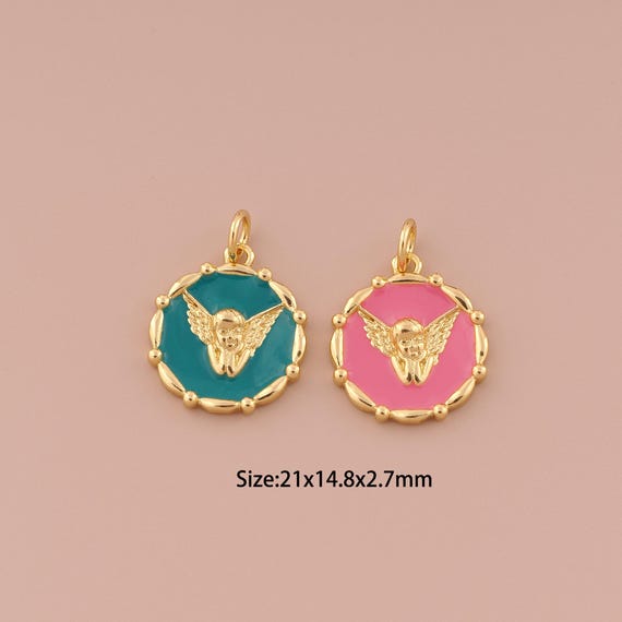 18K Gold Angel Charms,Enamel Minimalist Charms Pendants,Angel Charm for DIY Jewelry Making Supply