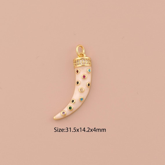 18K Gold Horn Charms,CZ Pave Minimalist Charms Pendants,Horn Charm for DIY Jewelry Making Supply
