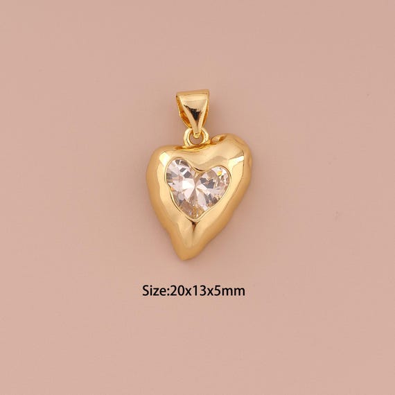 18K Gold Heart Charms,CZ Pave Minimalist Charms Pendants,Heart Charm for DIY Jewelry Making Supply