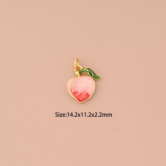 18K Gold Peach Pendant,Enamel Fruit Charm,Peach Charm, DIY Jewelry Supplies