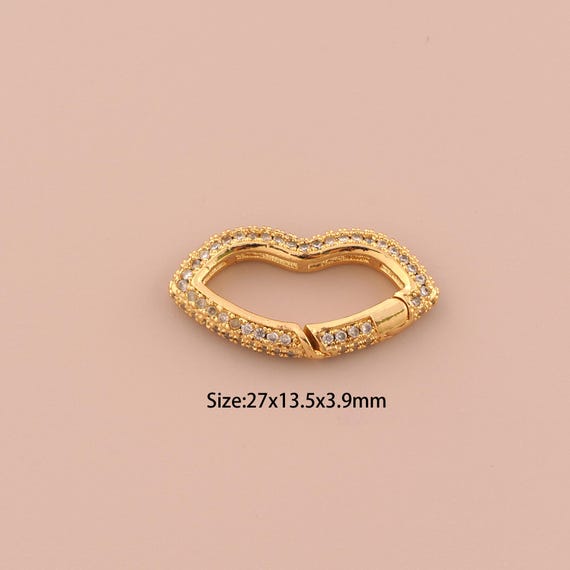 18K Gold Lips Clasp,CZ Pave Snap Clasp,Push Door Clasp for DIY Jewelry Making Supply