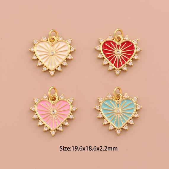 18K Gold Heart Charms,Enamel Love Charms Pendants,CZ Heart Charm for DIY Jewelry Making Supply