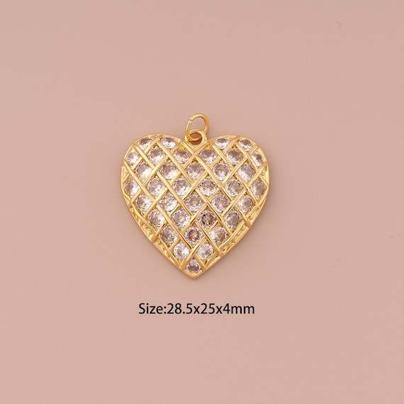 18K Gold Heart Charms,CZ Pave Minimalist Charms Pendants,Heart Charm for DIY Jewelry Making Supply