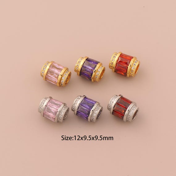 18K Gold Tube Spacer Bead,CZ Pave Round Bead,Tube Bead for DIY Jewelry Making Supply