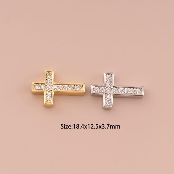 18K Gold Cross Spacer Bead,CZ Pave Minimalist Bead,Christian Bead for DIY Jewelry Making Supply