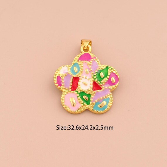 18K Gold Flower Charms,Enamel Flower Charms Pendants,Flower Charm for DIY Jewelry Making Supply
