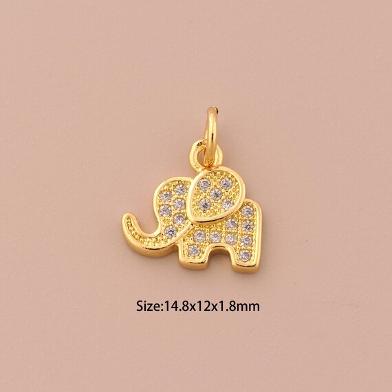 18K Gold Elephant Charms,CZ Pave Animal Charms Pendants,Elephant Charm for DIY Jewelry Making Supply