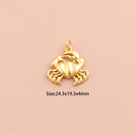 18K Gold Crab Charms,Marine Life Charms Pendants,Crab Charm for DIY Jewelry Making Supply