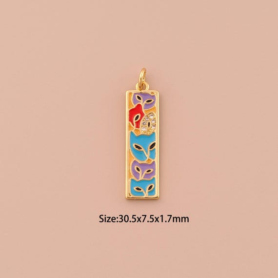 18K Gold Mask Charms,Minimalist Charms Pendants,Enamel Mask Charm for DIY Jewelry Making Supply