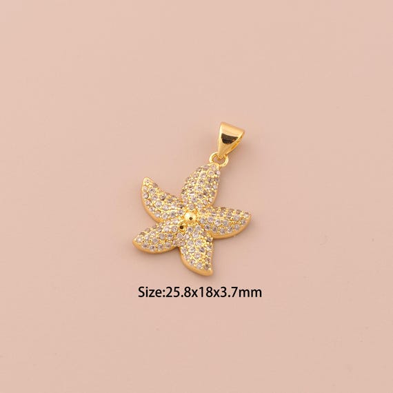 18K Gold Starfish Charms,CZ Pave Starfish Charms Pendants,Starfish Charm for DIY Jewelry Making Supply