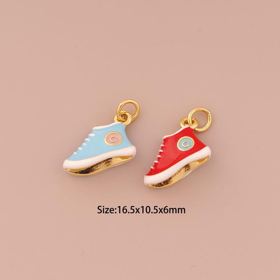18K Gold Shoe Charms,Enamel Minimalist Charms Pendants,Shoe Charm for DIY Jewelry Making Supply