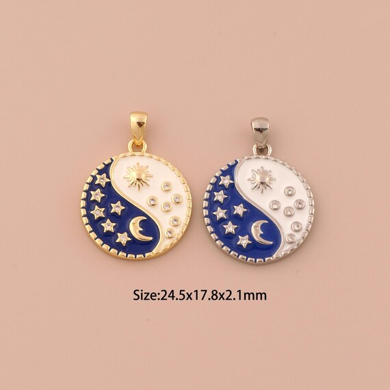 18K Gold Tai Chi Bagua Charms,CZ Pave Star Charms Pendants,Enamel Moon Charm for DIY Jewelry Making Supply