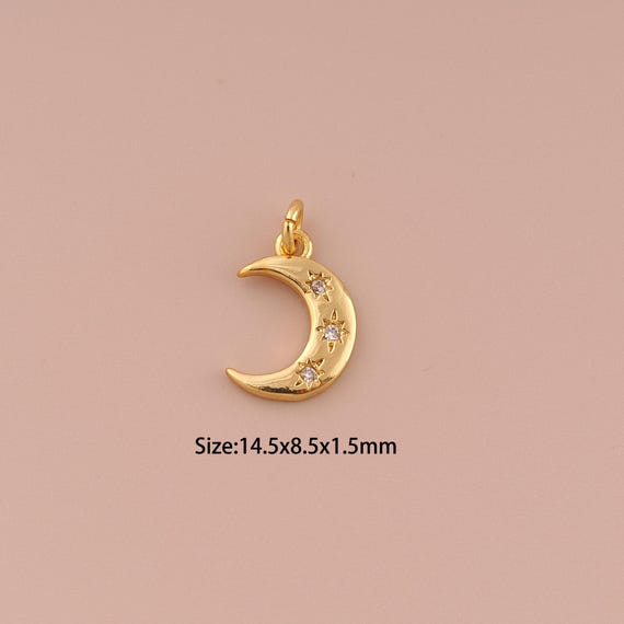 18K Gold Star Charms,CZ Pave Minimalist Charms Pendants,Moon Charm for DIY Jewelry Making Supply